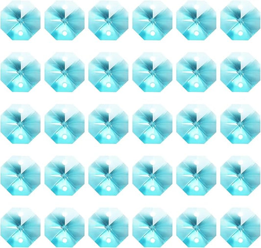 PATIKIL K9 Crystal Octagon Beads 2 Holes Pendants, 60 Pack 14mm Chandelier Prisms Parts Ornaments Hanging Beads for DIY Arts Crafts Decoration, Clear Blue