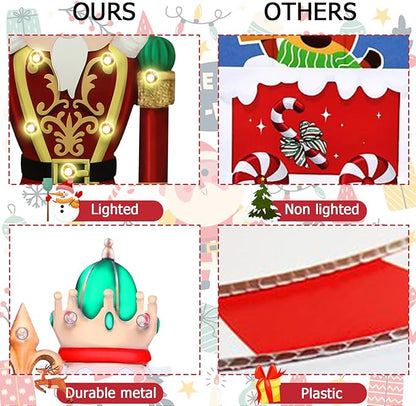 Christmas Yard Stakes Lighted Up Metal Christmas Yard Decorations LED King Nutcracker with Crown Scepter Lighted Stakes Outdoor Xmas Stake Lawn Pathway Outdoor Decoration