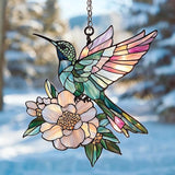 Floral Hummingbird Acrylic Suncatcher, Boho Suncatchers for Window Hanging Ornament, Stained Glass Effect Art Garden Decor for Bird Lover, Gifts for Mother's Day, Mom, Grandma, Wife, Women, Nana