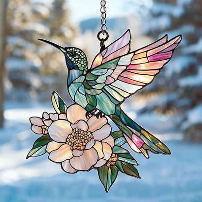 Hummingbird and Peony Flower Window Hanging Acrylic Ornament Hummingbirds Flowers Home Decor Art Wall Gifts for Women Suncatchers Windows Indoor Decorations