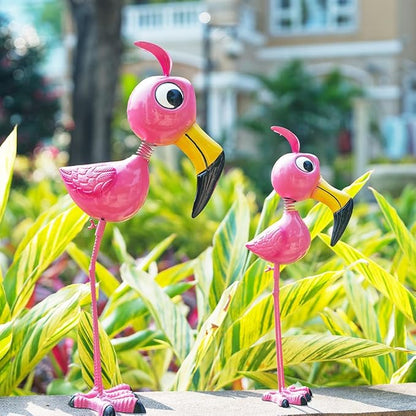 20'' Tall Flamingo Garden Statue, Whimsical Flamingo Metal Garden Decor, Pink Flamingos Bird Yard Art for Yard Porch Patio Decor