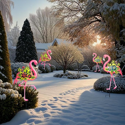 Pink Flamingo Garden Statue - 20.5 inch Hand Flamingo Painted Metal Patio Art, Outdoor Decorative Stake Flamingo Statue for Lawn, Patio, Porch and Backyard, Gifts for Ladies (B Style 2 Pack)