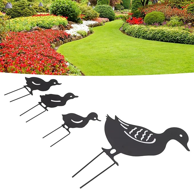 Haofy Duck Silhouettes Yard Art 4Pcs Metal Iron Stakes for Scare Birds Rabbits Squirrels, Farmhouse Pathway Lawn Decor, Bonsai Display Outdoor Garden