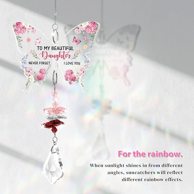 Funnli Daughter from Mom Dad Crystal Suncatcher, Daughter Birthday Gifts, Graduation Christmas Valentines Day Gifts for Daughters Her Teenage Girls Window Hangings Home Decoration