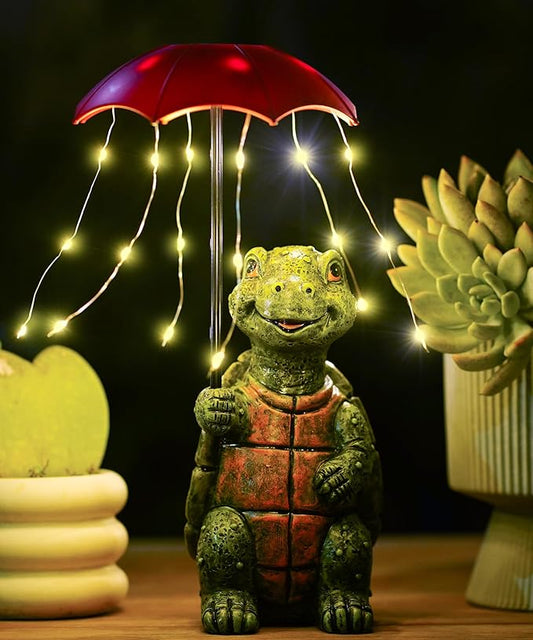 Nacome Solar Turtle Garden Decor Outdoor Statues: Holding Umbrella with String Lights Patio Yard Lawn Outside Decorations - Birthday Gifts for Mom Grandma Women Sister(Green)