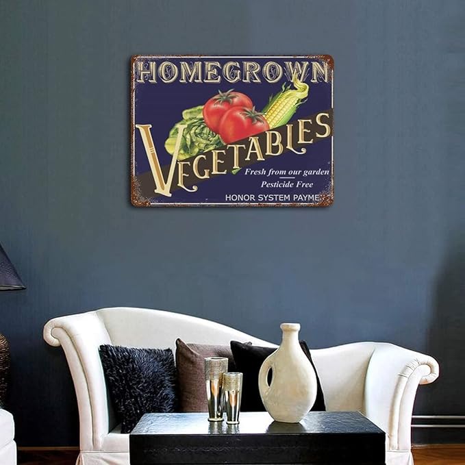 Vegetable Tomato Corn Metal Retro Vintage Tin Sign for Outdoor Patio Garden and Home Bar Club Wall Decor Sign Metal Sign Vintage Homemade Vegetable Pesticide Free Kitchen Sign 12x16 inhces