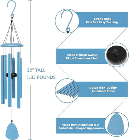 FSVGYY Wind-Chimes-Outdoor-Deep-Tone, Large Soothing Melodic Tones Mobile Windchimes, Wind Chimes for Outside, Memorial Wind Chime Best Gift for Mom Women Grandma Neighbors(32" Blue Coated Aluminum)