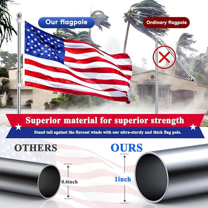 PHITRIC 6 FT Flag Pole Kit, Tangle Free Spinning Weather Resistant Rustproof Stainless Steel Flagpole Suitable for 3x5 Heavy Garden Flag 1" Dia Flag Pole for Outdoor or Outdoor Wall-Mounted Flagpole