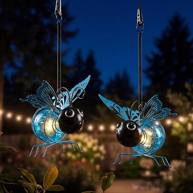 Calenzana Blue Butterfly Outdoor Solar Garden Light, Waterpoof Hanging Solar Light for Yard Patio Backyard Porch, Gifts for Women Mom Grandma
