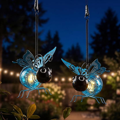 Calenzana Blue Butterfly Outdoor Solar Garden Light, Waterpoof Hanging Solar Light for Yard Patio Backyard Porch, Gifts for Women Mom Grandma