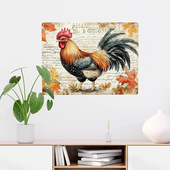 Retro Metal Signs Rooster and Manuscript,Rustic Tin sign Wall Art for Farmhouse & Vintage Decor for farm,Yard,cafe,Patio,home,Exquisite artistic plaque,Decorative posters,6X8 inch