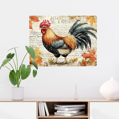 Retro Metal Signs Rooster and Manuscript,Rustic Tin sign Wall Art for Farmhouse & Vintage Decor for farm,Yard,cafe,Patio,home,Exquisite artistic plaque,Decorative posters,6X8 inch