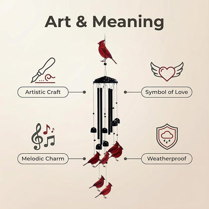 Cardinal Black Metal Wind Chimes for Outside, Memorial Garden Decor, Outdoor Windchimes, Decorative Cardinal Gifts for Women and Men (Cardinal)