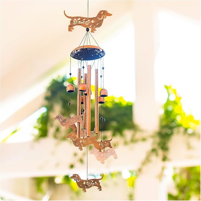 Dachshund Dog Wind Chimes Outdoor Weiner Dog Gifts for Women Men Mom Dad Best Birthday Unique Gardening Gifts Metal WindChimes for Outside/Indoors, Lawn, Patio, Home, Yard Decor, Garden Decorations
