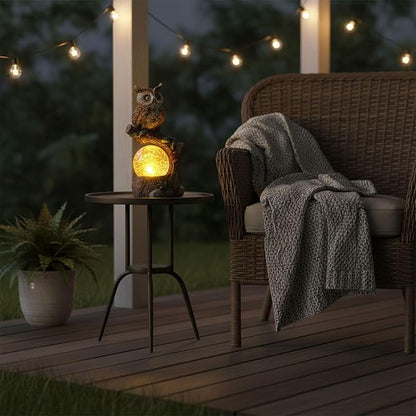 Solar Garden Outdoor Statues, Owl Garden Statue with Solar Glass Ball Light Lantern Outdoor Decor, for Lawn,Yard, Unique Housewarming Gift for Women Mother Mom