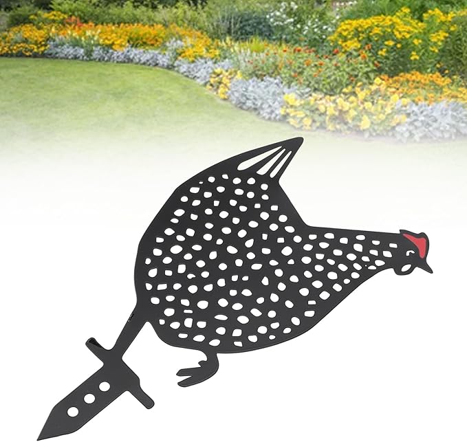 flexman Chicken Garden Stake, Iron Garden Decorative Statues Multifunctional Chicken Family Garden Yard Art for Yard Outdoor Lawn Backyard (C)