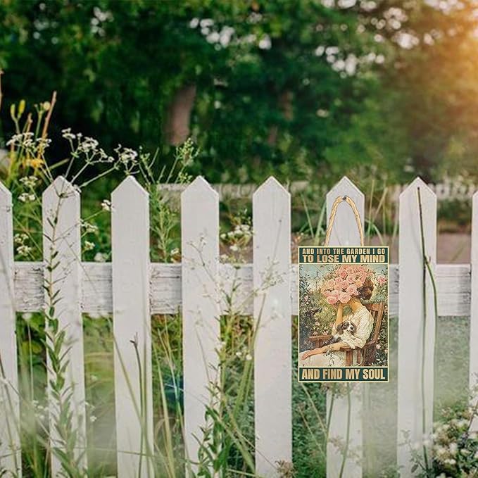 Backyard Wall Decoration Women's Garden Gift for Yard, Backyard, Patio & Porch Decor AND INTO THE GARDEN I GO Wooden Sign for Home,Farm,Yard Outdoor Yard Art 12×8inches