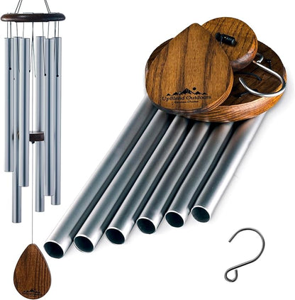 UpBlend Outdoors Wind Chimes for Outside, Gift for Mom, Deep Tone, Sympathy Gifts for Loss of Loved One, Patio Decoration, Memorial Windchimes, 38" Silver