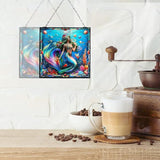 Mermaid Stained Glass Window Hanging Sun Catcher Halloween Haning Ornament Decoration Christmas Birthday Gifts for Lover and Mother's Day 20cm/7.87inch