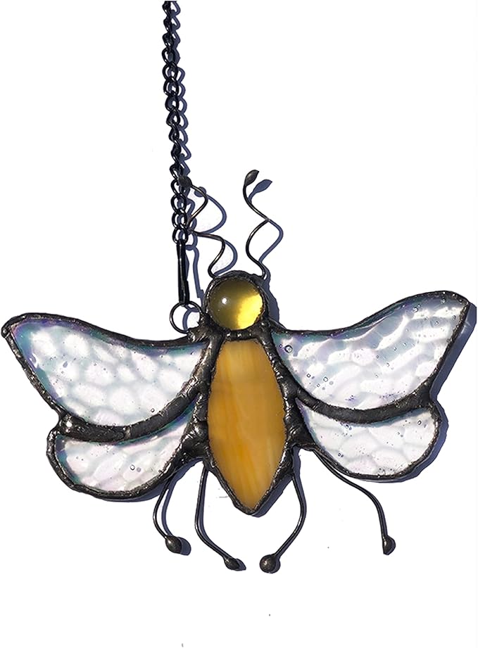 HUIMEIJU Stained Glass bee Window Hanging/Tiffany Glass Decorative Pendant, Birthday Gifts for classmates, Colleagues, Family, Children, car Pendants, Garden Decorations