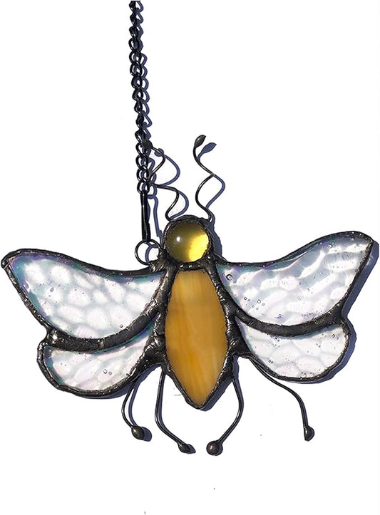 HUIMEIJU Stained Glass bee Window Hanging/Tiffany Glass Decorative Pendant, Birthday Gifts for classmates, Colleagues, Family, Children, car Pendants, Garden Decorations