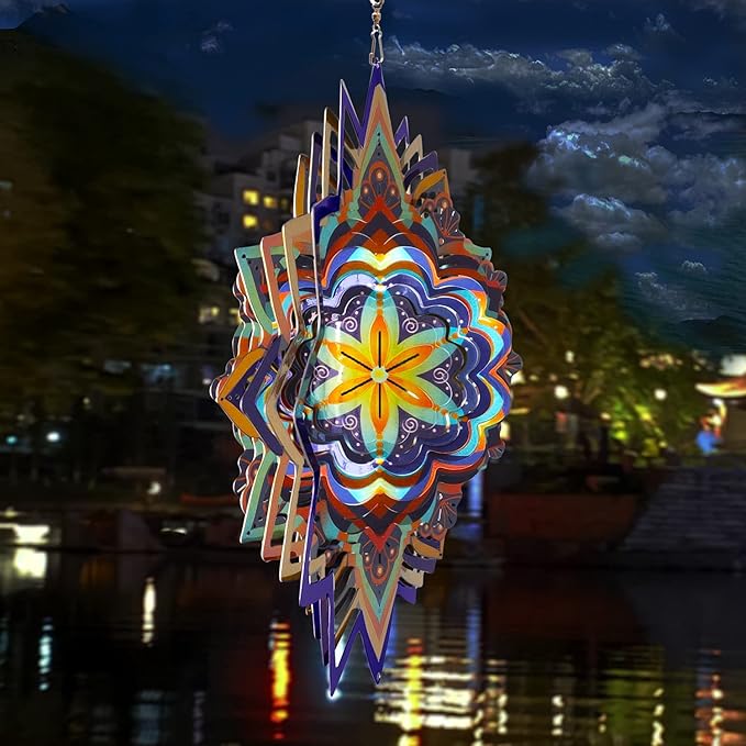 Fonmy Mandala Wind Spinner Lucky Star Worth Gift Indoor Outdoor Garden Decoration Crafts Ornaments 12 inch Multi Color Stainless Steel Wind Spinners