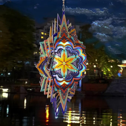 Fonmy Mandala Wind Spinner Lucky Star Worth Gift Indoor Outdoor Garden Decoration Crafts Ornaments 12 inch Multi Color Stainless Steel Wind Spinners