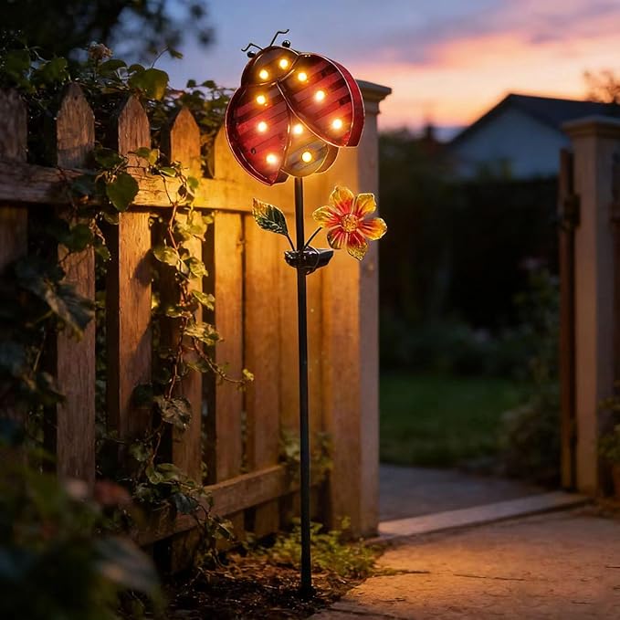Solar Garden Decor Lights,Outdoor Garden Stakes Waterproof Beetle Lights Gifts for Women Mum and Metal Bird Decorative LED Lanterns for Yard, Patio(Beetle)