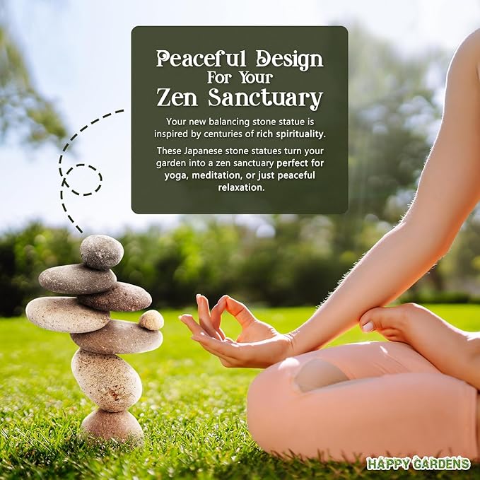 Happy Gardens Zen Stacked Rocks Sculpture | Cairn Statue Balancing Rock Stone Decor for Japanese Garden | Stacking Pebbles