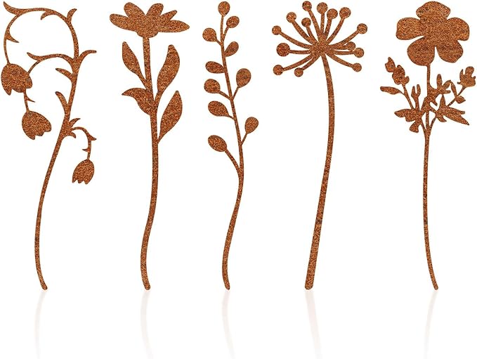 Metal Flowers Garden Stakes, Flower Bed Decor Plant Stakes, Rusted Metal Flower Plant Art for Outside, Yard Art Outdoor for Lawn Yard, Walkway Flower Garden Pots