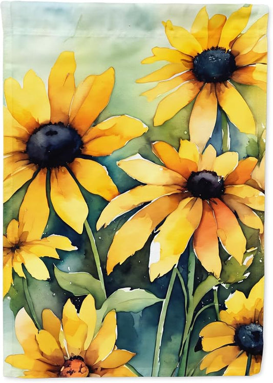 Caroline's Treasures Maryland Black-Eyed Susans in Watercolor House Flag Large Porch Sleeve Pole Decorative Outside Yard Banner Artwork Wall Hanging, Polyester, House Size, Multicolor