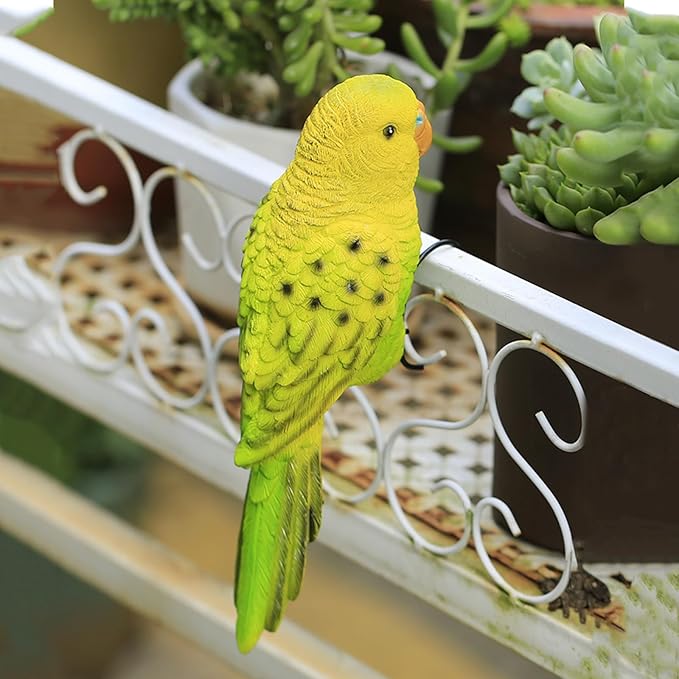 TAYASH Resin Parrot Flower Pot Hugger Decorations,Parrot Animal Sculpture Hanging Realistic Parrot Garden Ornament for Patio Yard Balcony Lawn Figurine Tree Decor (Light Yellow)