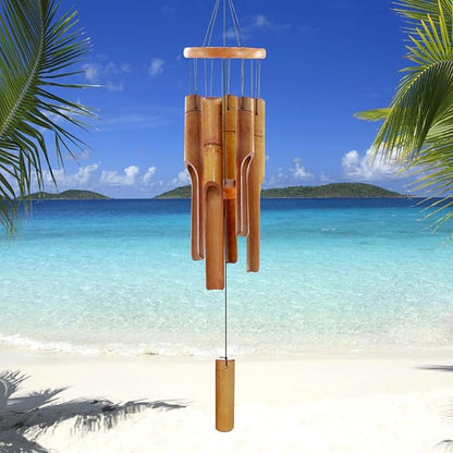 Bamboo Wind Chimes for Outside,Wooden Wind Chimes with Melody Soothing Tone,32" Classic Zen Bamboo Windchime for Porch Patio Garden or Indoor(Dark Brown)(FSC Certified)