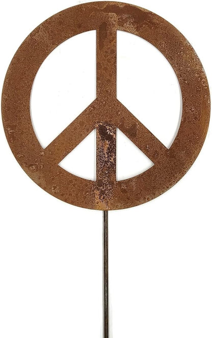 Peace and Heart Staked Signs or Wall Art Rustic or Powder Coated Finishes (Peace Medium Stake 25", Naturally Rusted)