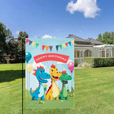 Gkyygk Dinosaur Happy Birthday Garden Flag 12 x 18 Inch Double Sided Welcome Banners Farmhouse Holiday Outside Decor Burlap Yard Flag