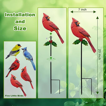 5 Pack Birds Metal Decorative Garden Stakes - 20 Inch Shaker Patio Decor Art and Rust Resistant Metal Garden Decor for Indoor and Outdoor Decor - Perfect for Patio and Lawn Ornaments