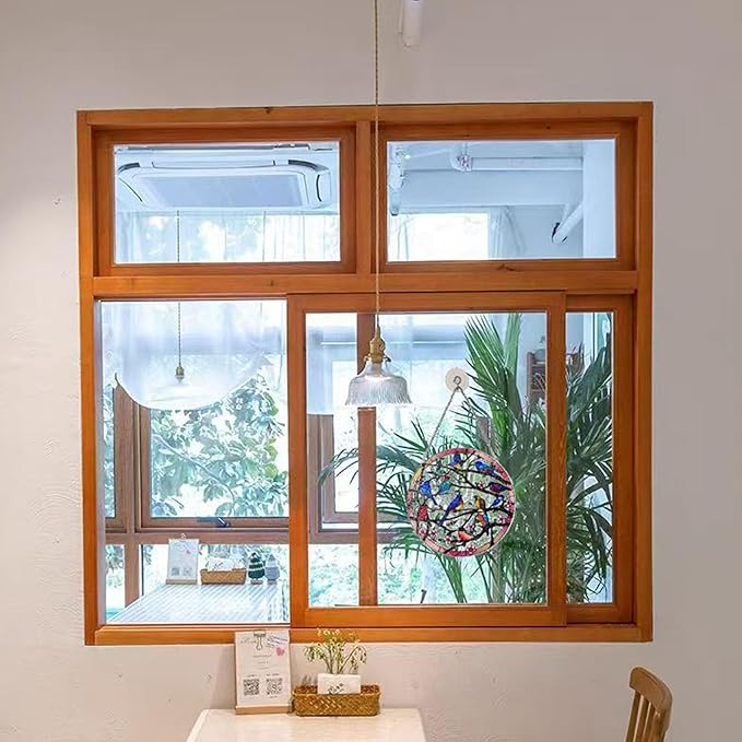 Birds and Flowers Hanging Stained Glass for Windows, Hand-Painted Sun Catcher Garden Hangings Christmas Mother's Day, Valentine's Day Ornaments Festival Gift (Large)