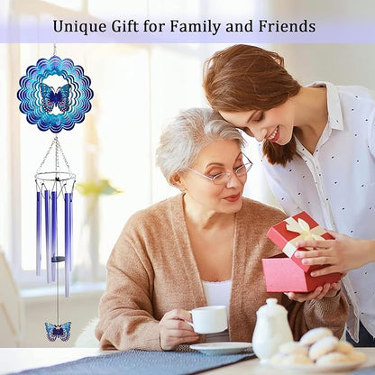 Wind Chimes for Outside with Butterfly Wind Spinner, Valentines Day Birthday Gifts for Women Mom Friends Sisters Teacher, Windchimes Outdoor Decor Patio Garden Yard Butterflies Decorations