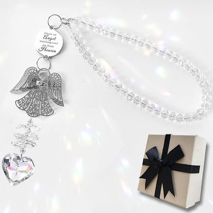 Memorial Suncatcher Sympathy Gift for Loss of Loved One, Angel Bereavement Memorial Car Charm for Loss of Mom, Dad, Husband Condolences Grief Remembrance Gift, Crystal Memorial Ornament Rainbow Maker