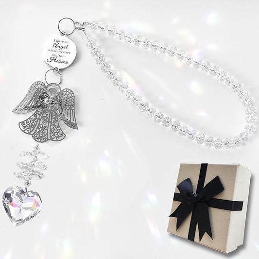 Memorial Suncatcher Sympathy Gift for Loss of Loved One, Angel Bereavement Memorial Car Charm for Loss of Mom, Dad, Husband Condolences Grief Remembrance Gift, Crystal Memorial Ornament Rainbow Maker