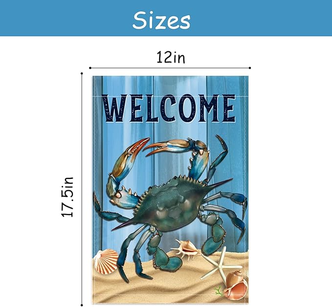 WHPCT Crab Garden Flag,Welcome to Undersea World Garden Flag,Marine Life Yard Porch, Party Holiday Decor, Vertical Double Side 12x18 Inch