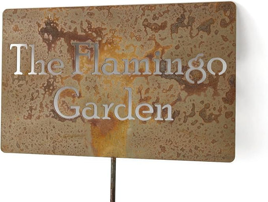 Classic Metal Garden Markers Clearance Items 20 to 33 Inches Tall (The Flamingo Garden 23", Naturally Rusted)