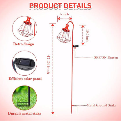 Solar Lights Outdoor Decorative Solar Retro Metal Lantern Yard Stake Decorative Path Light for Walkway Pathway Lawn Patio Yard Decorations Red 2 Pack