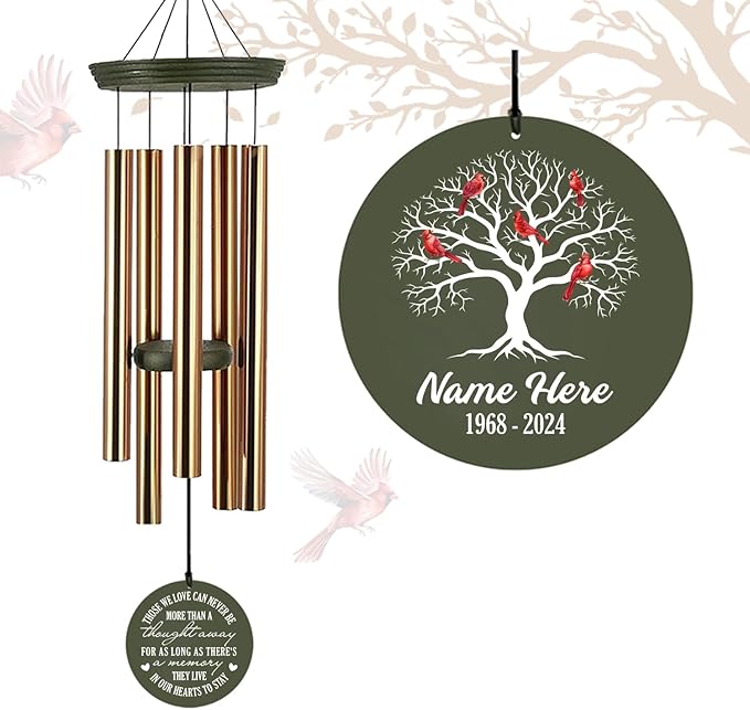Personalized Sympathy Wind Chime, Deep Tone Custom Wind Chimes, in Memory for Loss of Loved Dad/Mom/Ones, Memorial Gifts, Decorative Wind Chimes Outdoor (Produced in USA)