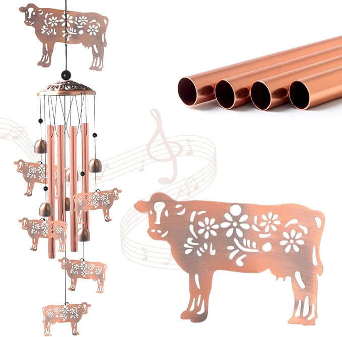 Wealth Attraction Ox Brass Wind Chime - Cow Wind Chimes for Outside,Cow Gifts for Women/Mom/Grandma/Sister Garden Decor,Yard Decor for Christmas, Mother's Day, Thanksgiving Day
