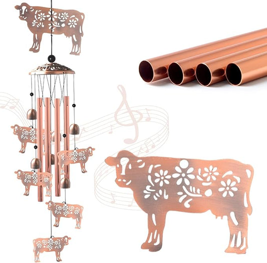 Wealth Attraction Ox Brass Wind Chime - Cow Wind Chimes for Outside,Cow Gifts for Women/Mom/Grandma/Sister Garden Decor,Yard Decor for Christmas, Mother's Day, Thanksgiving Day