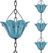 Rain Chains for Gutters Outside 8.5FT Rain Catcher Chain with 12 Blue Tulip Cups Decorative Replacement for Downspout