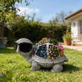 Solar Garden Outdoor Statues with Succulent and 7 LED Lights - Lawn Decor Tortoise Statue for Patio, Balcony, Yard Ornament - Unique Housewarming Gifts (Gray Turtle)