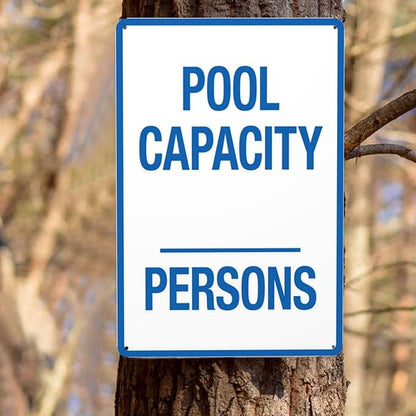 Retro Aluminum Warning Sign, Pool Capacity Sign, Vintage Style, 8 X 12 Inches