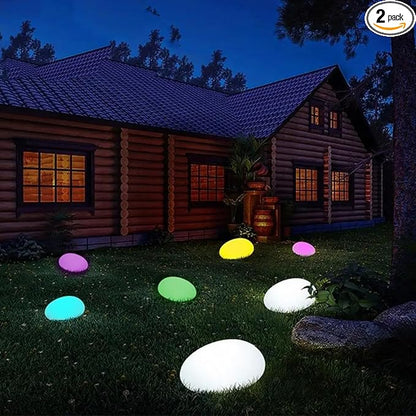 Solar Lights, Pebbles, Outdoor Waterproof Landscape Night Lights for Garden Paths, Stairs, Lawns, Patios, Yard Party Decorations, 2 Pack (Color Light)